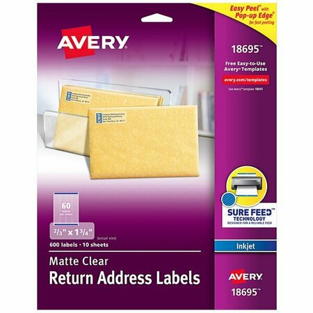 AVERY 18695 Easy Peel 2/3'' x 1 3/4'' Matte Clear Inkjet Printer Return Address Labels, 600PK 15418695